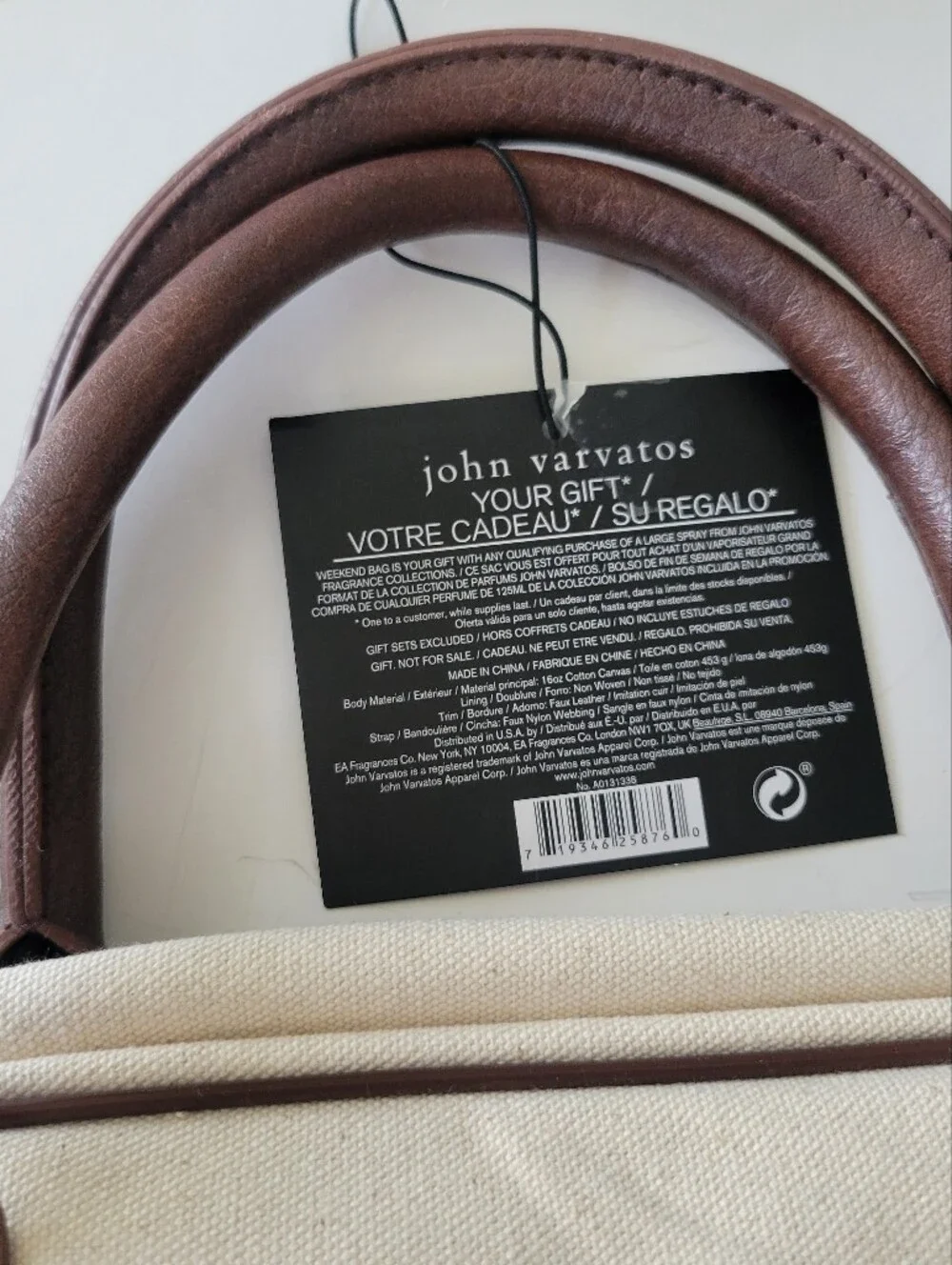 John Varvatos Cream/Brown Canvas Shoulder Strap And Carry Bag 13.5